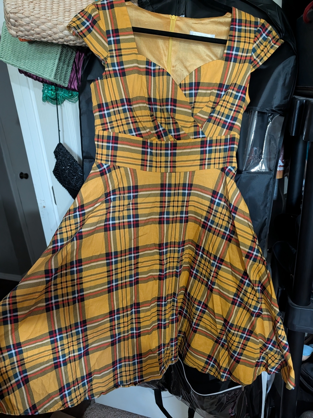 Yellow Plaid Fit-and-Flare Dress - Classic Vintage Style